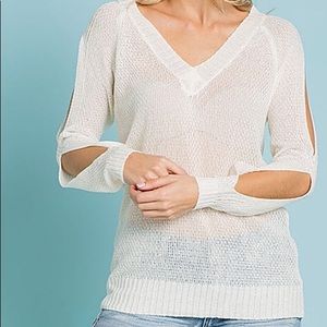 Cozy Casual Semi-Sheer Ivory Top with Arm Cutouts